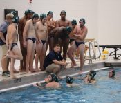 Petar Momcilovic Mercyhurst men's water polo action, Sept. 9, 2018. (Photo by Ed Mailliard)